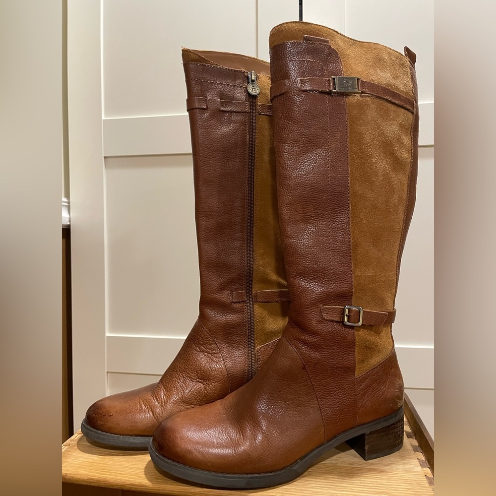 Etienne Aigner Banana Bread Colton Heeled 2 tone leather & suede Tall Boot